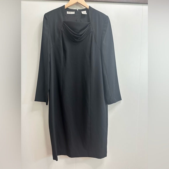 🖤 Liz Claiborne Black Draped-Neck Midi Dress - Picture 2 of 8